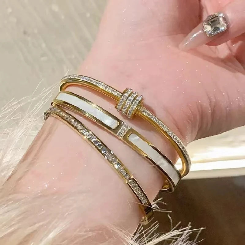 Elegant Gold Color Bangle With Sparkling Rhinestone